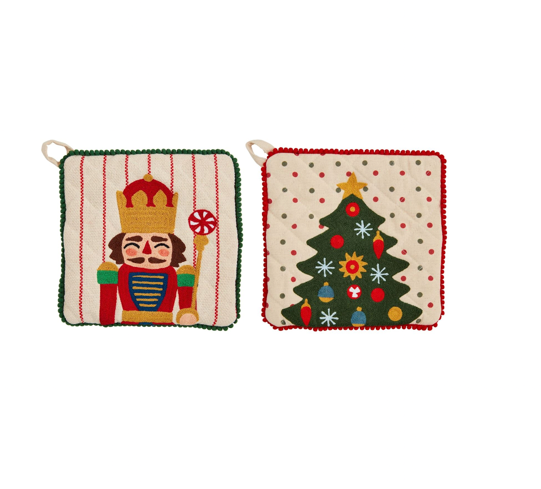 NUTCRACKER & TREE POT HOLDERS BY MUD PIE - A. Dodson's