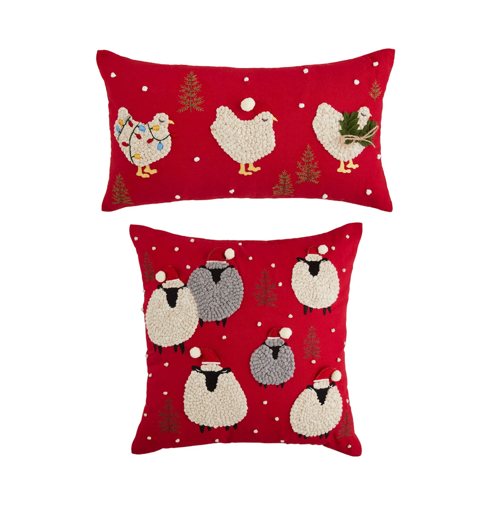 CHRISTMAS SHEEP & CHICKEN PILLOWS BY MUD PIE - A. Dodson's