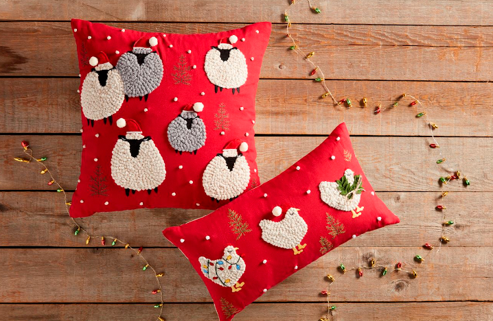 CHRISTMAS SHEEP & CHICKEN PILLOWS BY MUD PIE - A. Dodson's