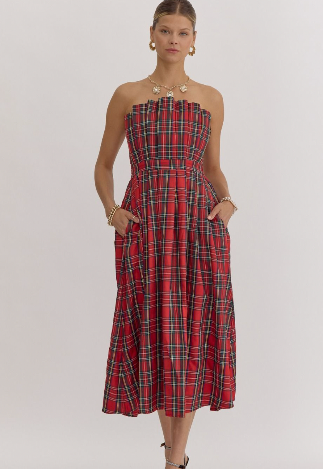 Charlie Plaid Strapless Midi Dress - A. Dodson's