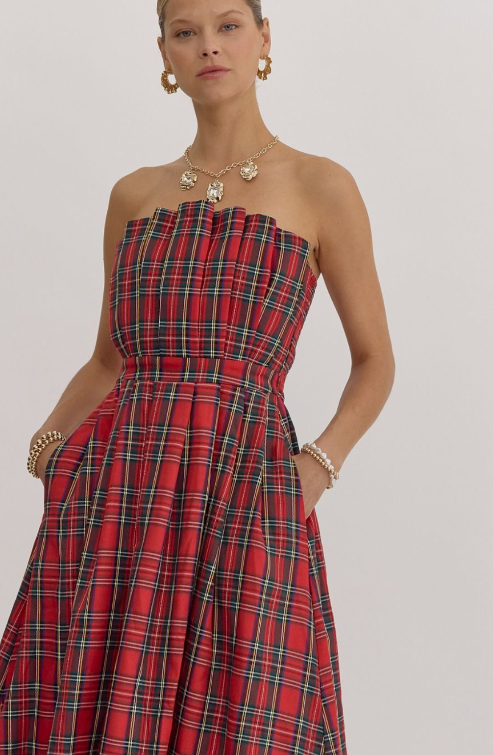 Charlie Plaid Strapless Midi Dress - A. Dodson's