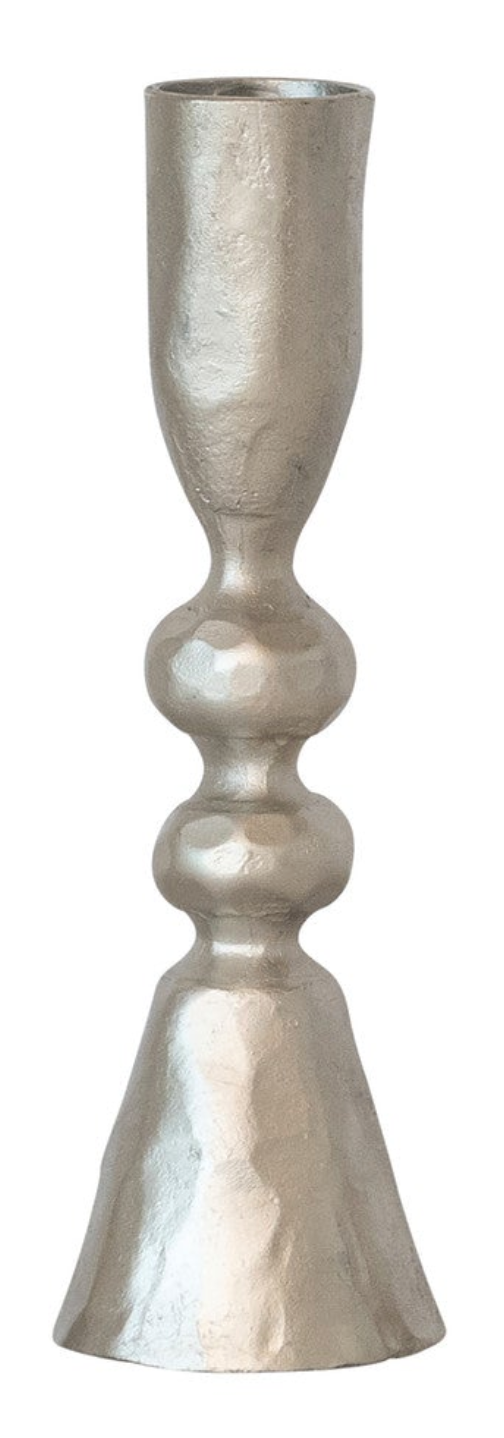 Hand-Forged Cast Iron Taper Holders, Nickel Finish