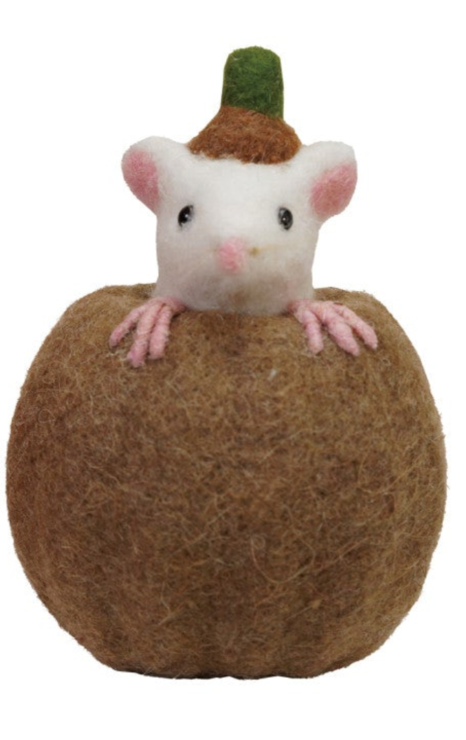 Handmade Wool Felt Pumpkin with Mouse, 2 Styles