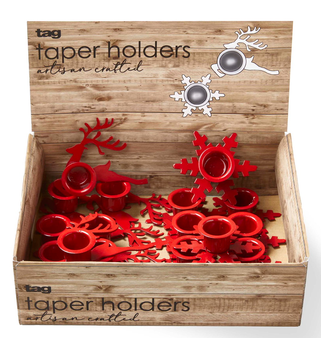 Red Snowflake or  Reindeer Taper Holder