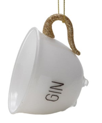 3-3/4"L Glass Teacup Ornament with Alcohol Name, White, 6 Styles