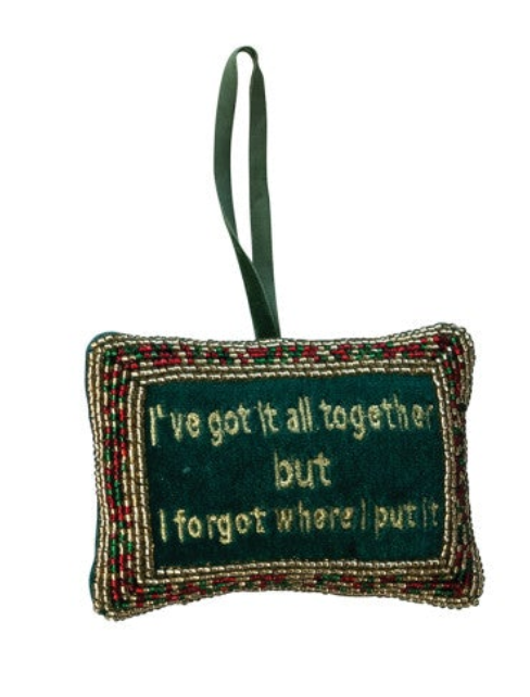 Handmade Beaded Velvet Pillow Ornament with Embroidery, 4 Styles