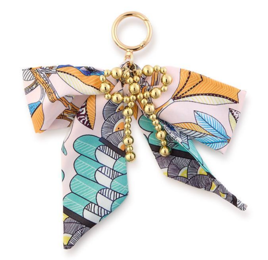 Scarf Bag Charm with a Gold Ball Bow