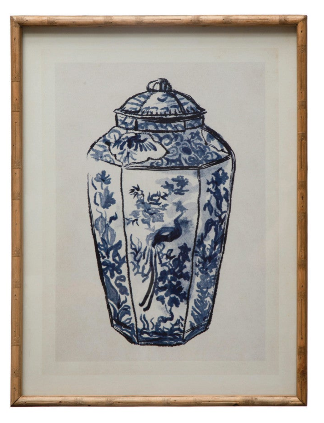 Wood Framed Glass Wall Décor w/ Cachepot, Blue & White, 2 Styles