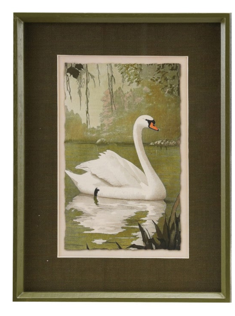 Wood Framed Glass Wall Decor with Swan & Mat, 2 Styles
