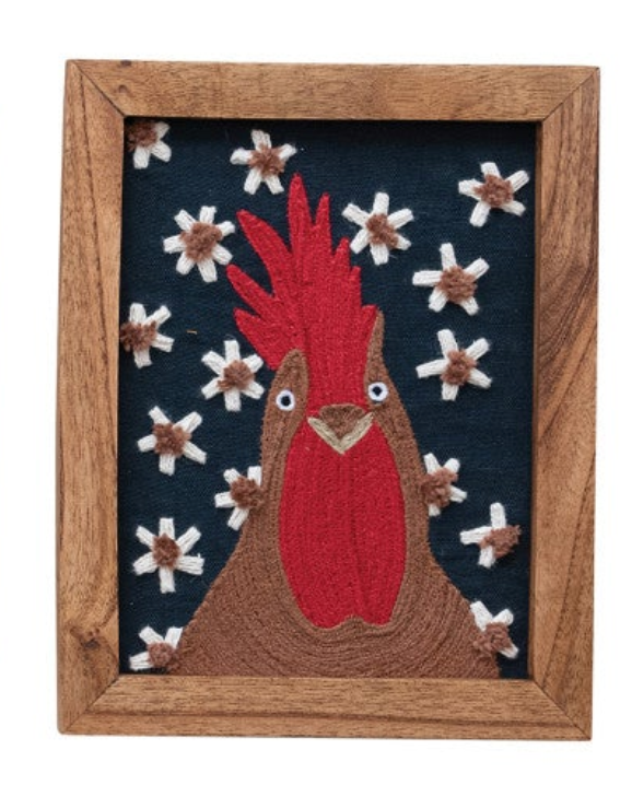 Wood Framed Cotton Embroidered Wall Décor, 3 Styles