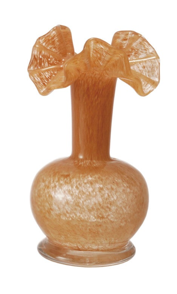 Art Glass Vase w/ Ruffle, 3 Colors (Each One Will Vary)