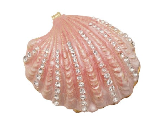 Enameled Metal Shell Shaped Trinket Box with Jewels, 3 Styles