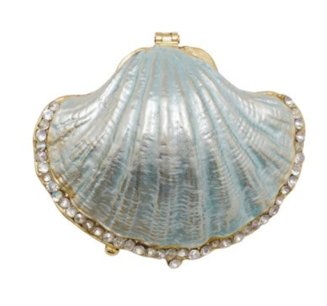 Enameled Metal Shell Shaped Trinket Box with Jewels, 3 Styles
