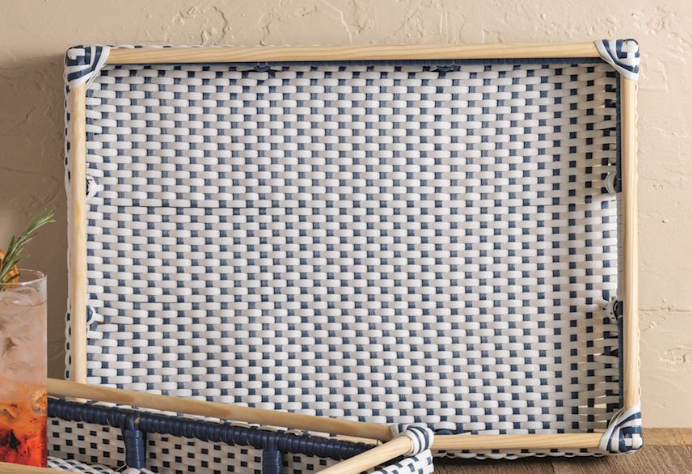 Rattan Plastic Blue White Tray