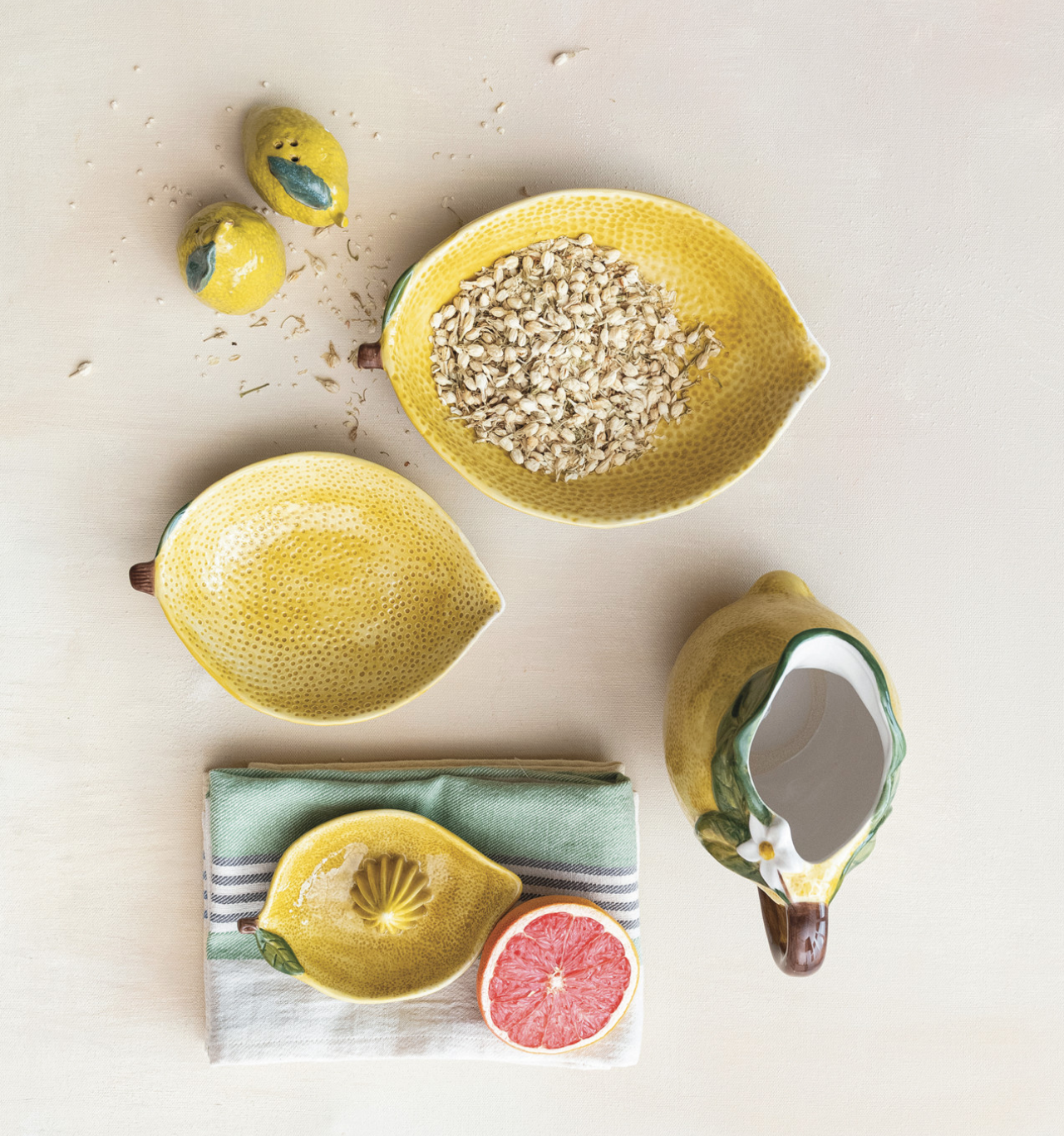 Hand-Painted Stoneware Lemon Shaped Bowls, Yellow