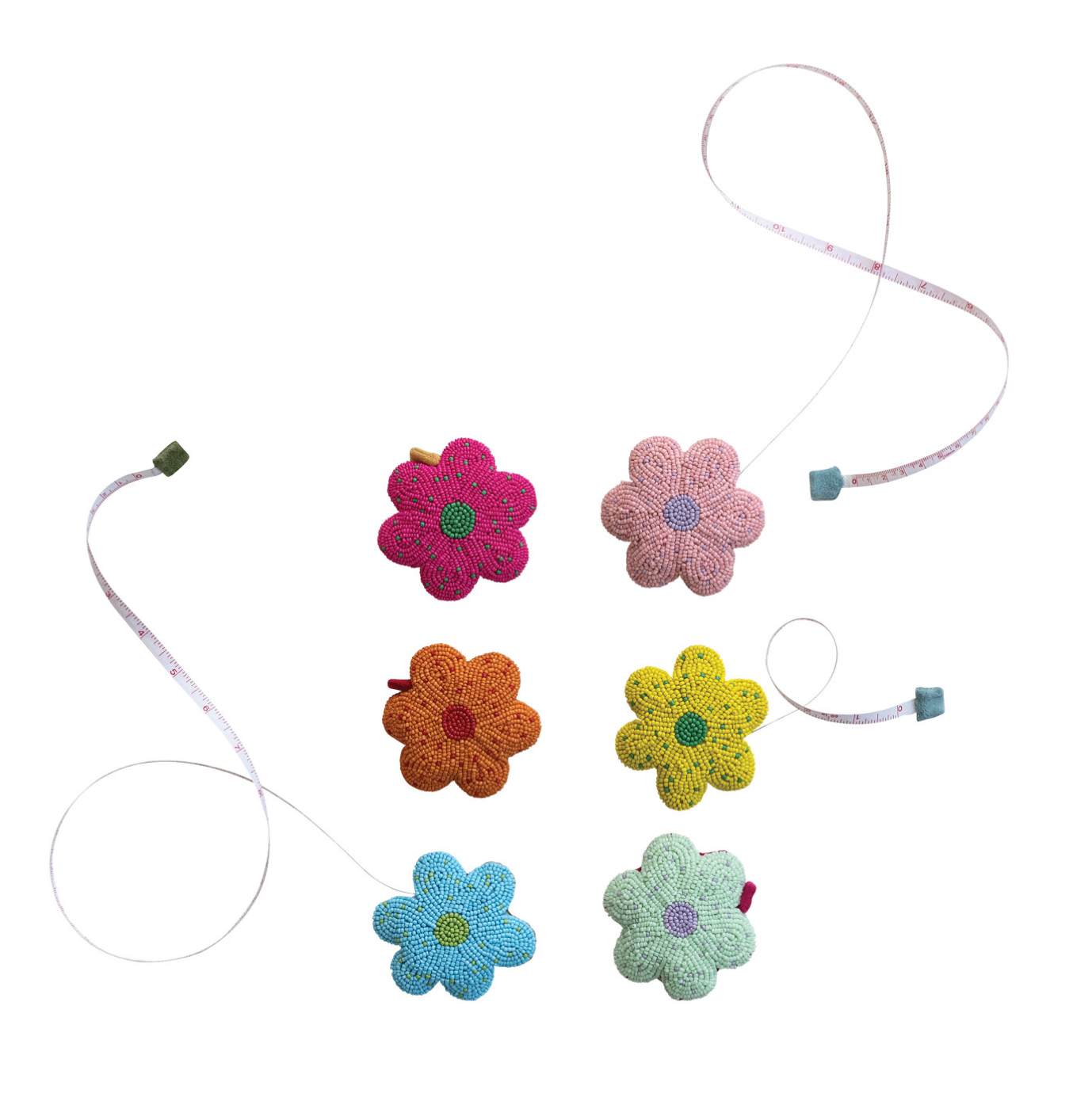 Handmade Glass Beaded Fabric Flower Shaped Tape Measure, 6 Colors (Each Measures 5 Feet)