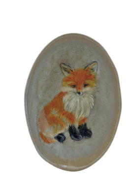 Hand-Painted Stoneware Dish with Animal/Pumpkins, 4 Styles