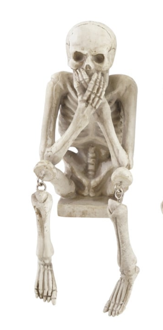 Resin See/Hear/Speak No Evil Skeleton Shelf Sitter, Bone Finish, 3 Styles