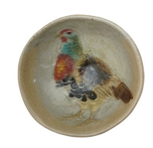 Hand-Painted Stoneware Dish with Animal/Pumpkins, 4 Styles