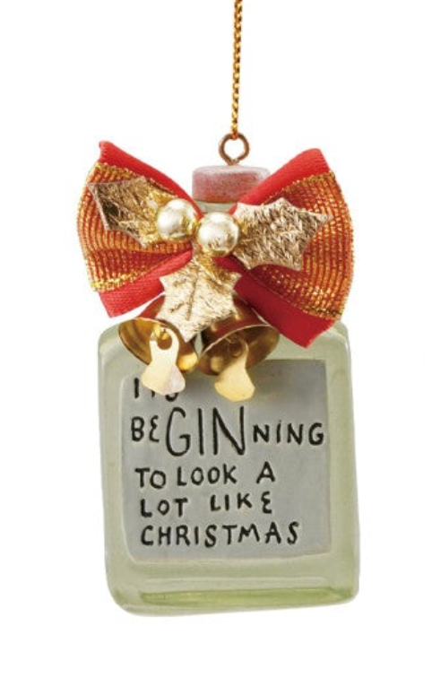 Resin Bottle Ornament with Holiday Cocktail Saying, 4 Styles