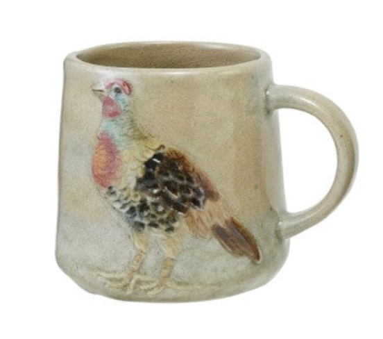 16 oz. Hand-Painted Embossed Stoneware Mug with Animal, 4 Styles