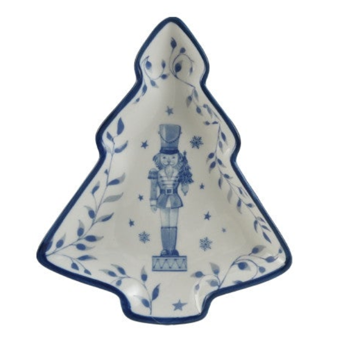 Ceramic Shaped Dish with Holiday Image, White & Blue, 3 Styles