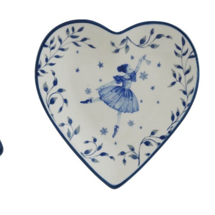 Ceramic Shaped Dish with Holiday Image, White & Blue, 3 Styles