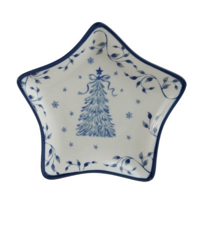 Ceramic Shaped Dish with Holiday Image, White & Blue, 3 Styles