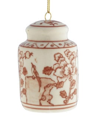 Hand-Painted Stoneware Ginger Jar Ornament, Burgundy & White, 6 Styles