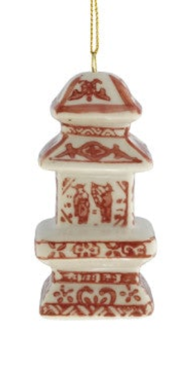 Hand-Painted Stoneware Ginger Jar Ornament, Burgundy & White, 6 Styles