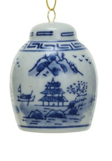 Stoneware Ginger Jar Ornament, Blue & White, 6 Styles