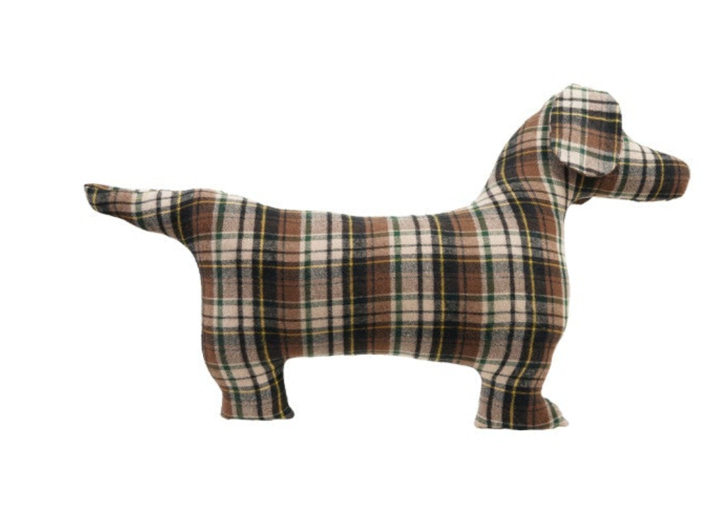 Fabric Dog Shaped Pillow with Plaid Pattern, 2 Colors