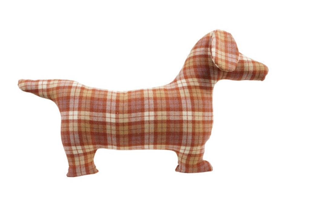 Fabric Dog Shaped Pillow with Plaid Pattern, 2 Colors