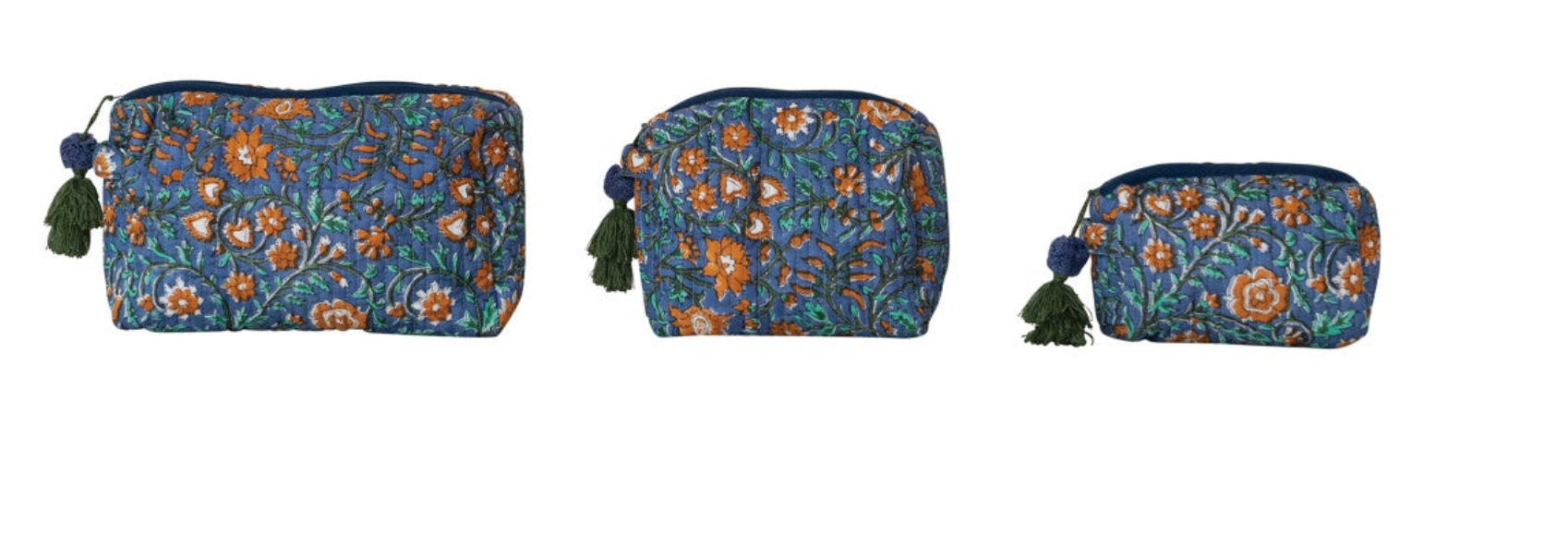 Quilted Cotton Voile Block Zip Pouches, Set of 3, 4 Colors