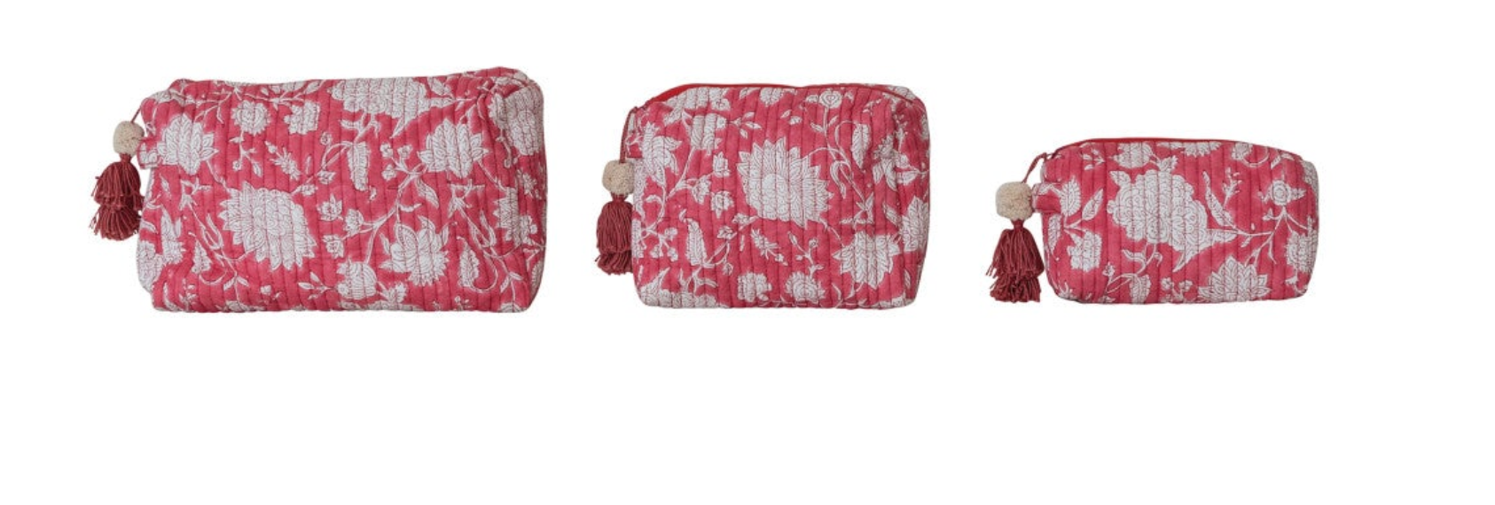 Quilted Cotton Voile Block Zip Pouches, Set of 3, 4 Colors