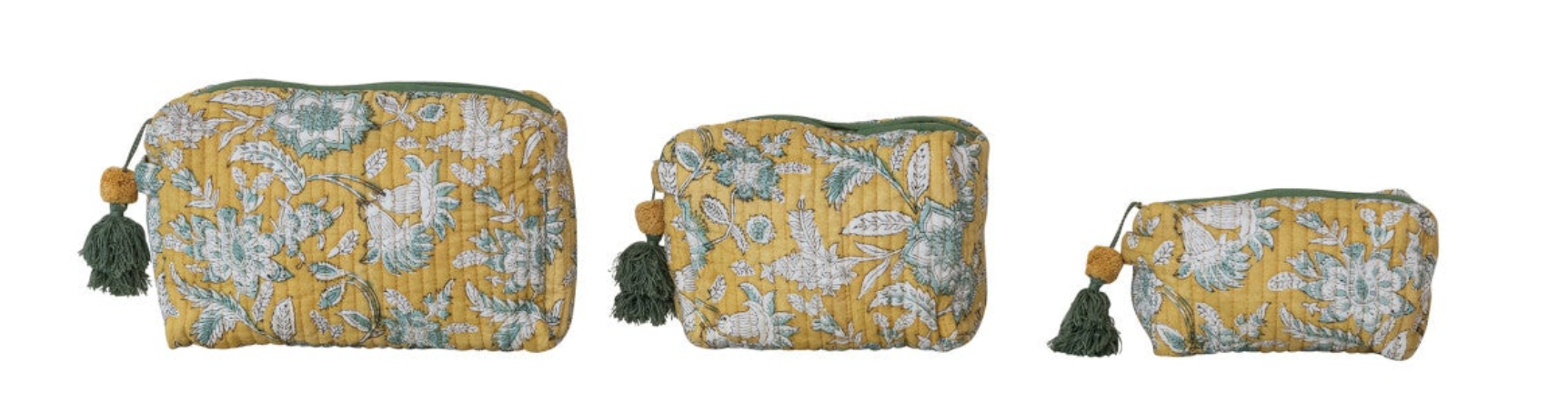 Quilted Cotton Voile Block Zip Pouches, Set of 3, 4 Colors