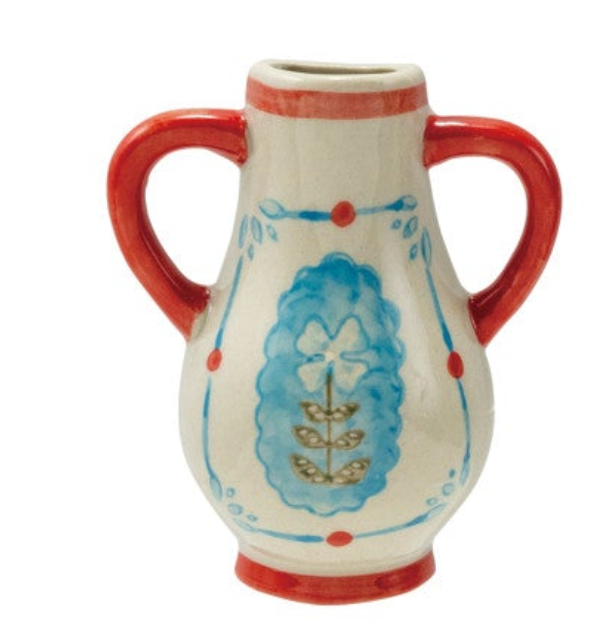 Hand-Painted Stoneware Mini Vase Magnet w/ Design, 6 Styles