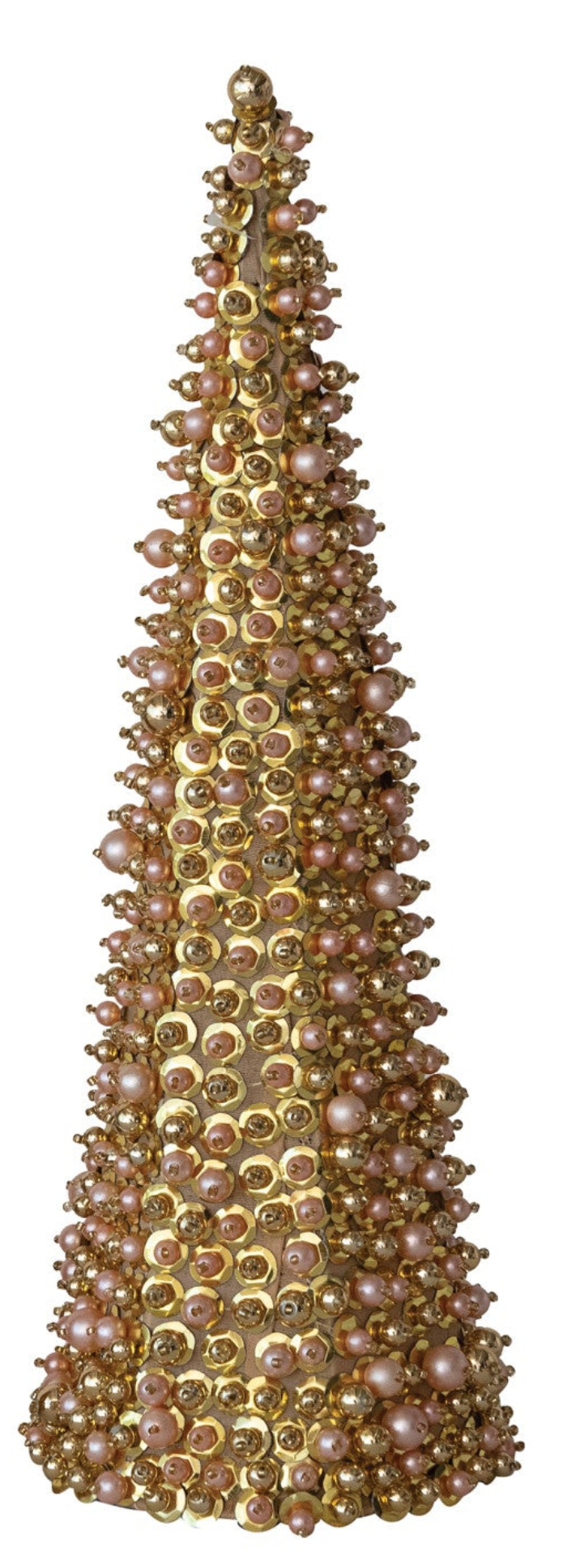 Faux Pearl & Glass Beaded Trees with Sequins, Gold Finish & Pink