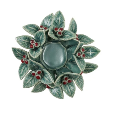 Ceramic Holly Leaves & Berries Shaped Tealight Holder, 2 Styles