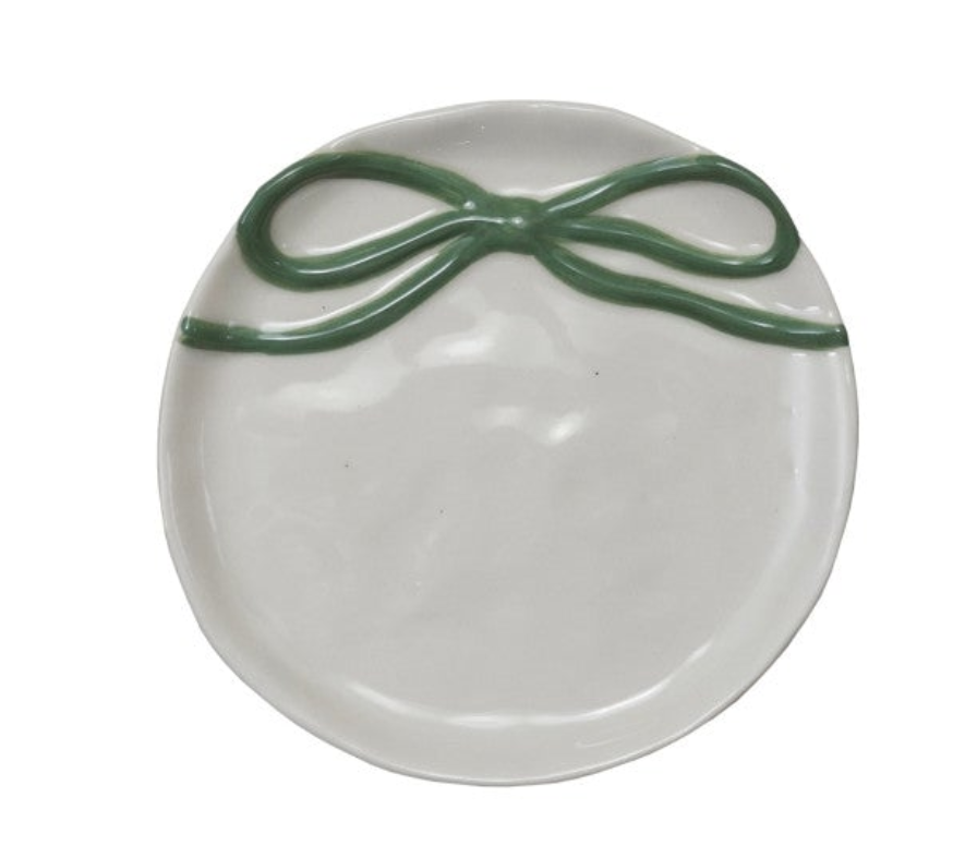 4-1/4" Round Stoneware Dish with Bow, 4 Colors
