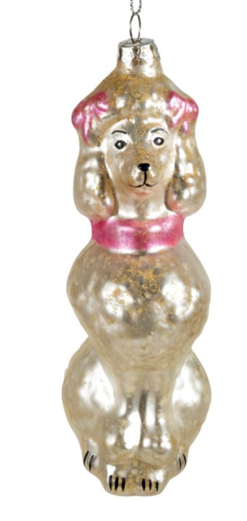 Hand-Painted Mercury Glass Vintage Reproduction Poodle Ornament, 3 Styles