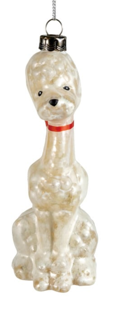 Hand-Painted Mercury Glass Vintage Reproduction Poodle Ornament, 3 Styles
