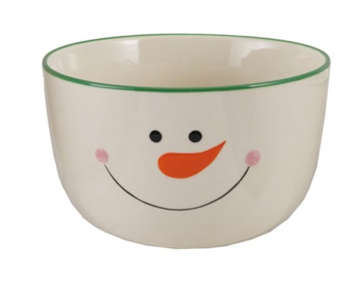 Stoneware Nesting Bowls with Snowman Face & Green Rim, 3 sizes