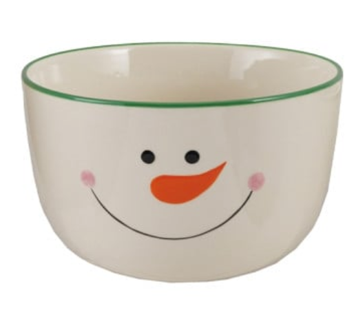 Stoneware Nesting Bowls with Snowman Face & Green Rim, 3 sizes