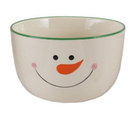 Stoneware Nesting Bowls with Snowman Face & Green Rim, 3 sizes