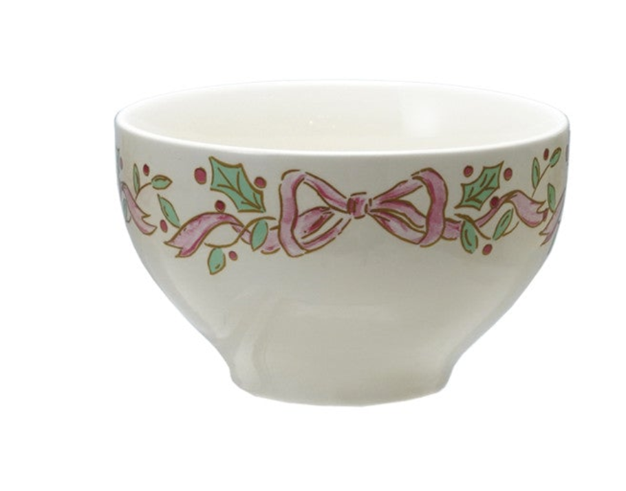 4-1/2" Round x 2-3/4"H Stoneware Bowl with Bows, 4 Styles