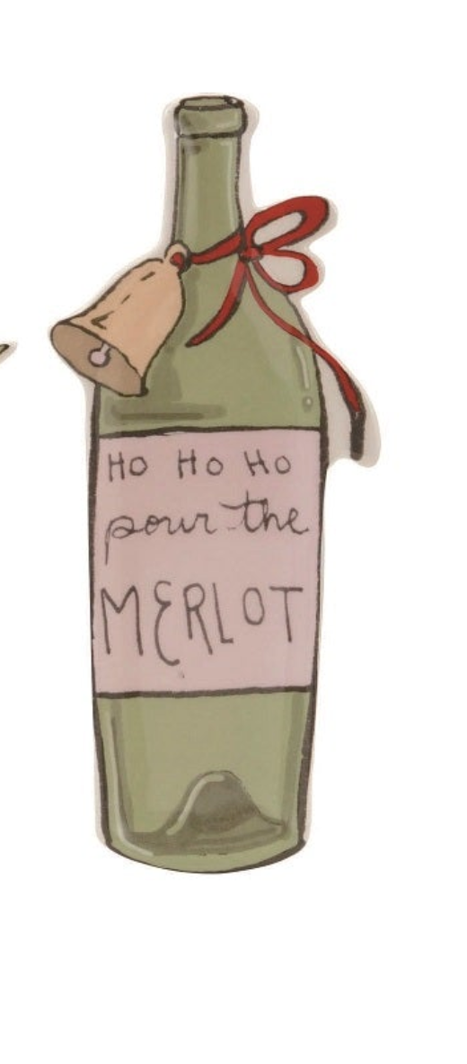 Stoneware Bottle Shaped Plate with Holiday Cocktail Saying, 3 Styles