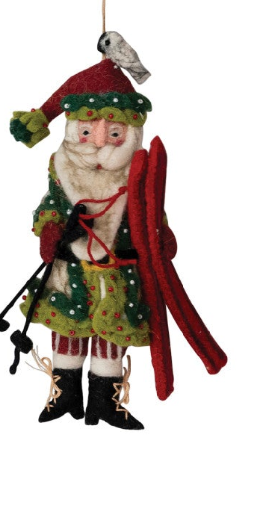 Handmade Wool Felt Santa Ornament with Beads, 4 Styles
