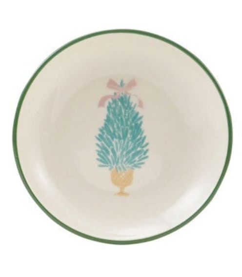 Stoneware Shaped Dish with Tree & Colored Edge, 4 Styles