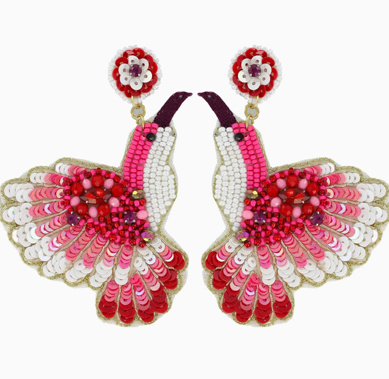 2 Tier Sequin & Beaded Hummingbird Dangle Earrings - A. Dodson's